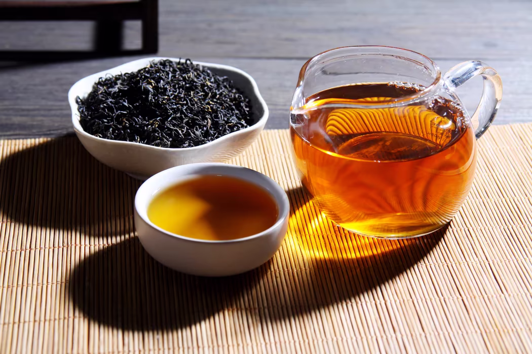 Fine dark Keemun black tea leaves