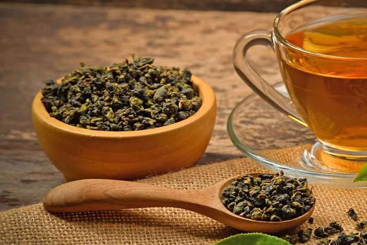 Tightly rolled green Tieguanyin oolong leaves
